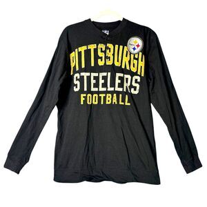 Mens Pittsburgh Steelers Football Henley Top Sz L Cotton NFL Football Sports Fan